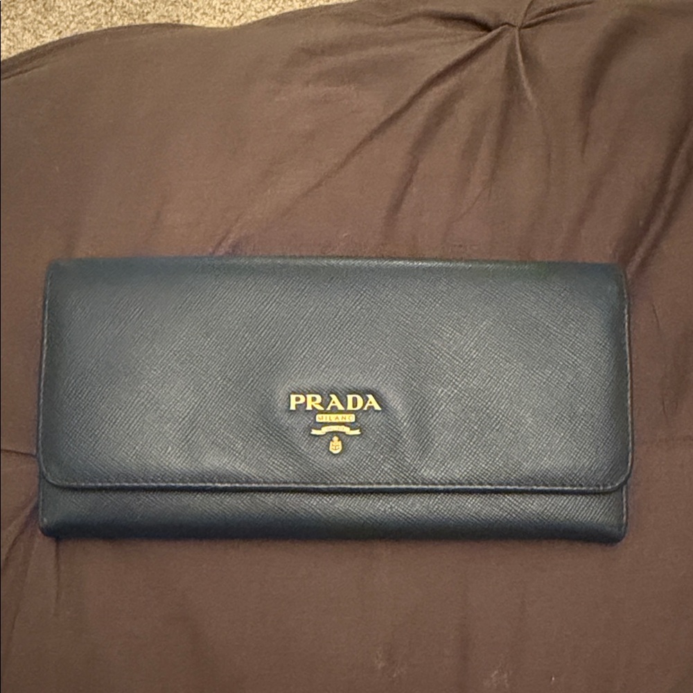 Prada Midnight Blue Wallet with Gold Accents